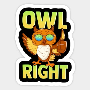 Funny Owl Right Thumbs Up Hippie Cute Alright Pun Sticker